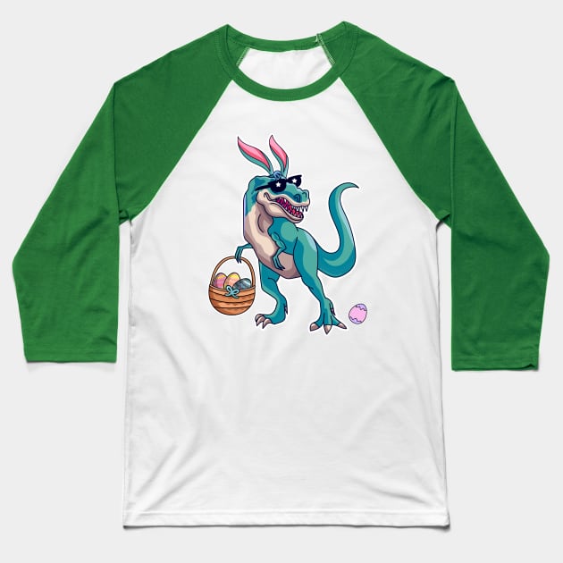 T Rex Easter Bunny With Eggs Basket Funny Dinosaur Boys Kids Baseball T-Shirt by OrangeMonkeyArt